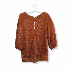 Weekend 3/4 Balloon Sleeve High Low Hem Boho Tunic Blouse Womens Sz Large